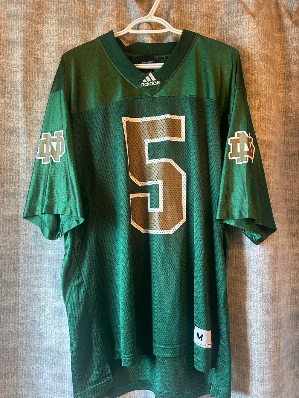 Notre Dame vintage adidas Men’s Green Jersey with White Number 5